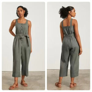 Everlane Olive Green Minimalist Linen Preppy Square Neck Academia Jumpsuit Sz. 2